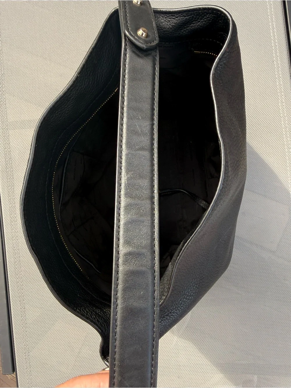Michael Kors Evie Large Black Leather Hobo Bag with Gold Hardware